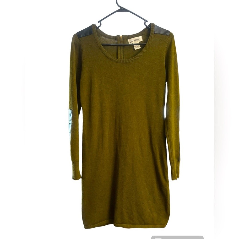 Say What? Sweater Dress With Faux Leather Patches Size Large